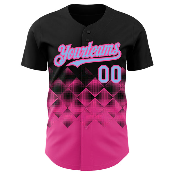 Custom Black Light Blue-Pink 3D Pattern Design Gradient Square Shapes Authentic Baseball Jersey