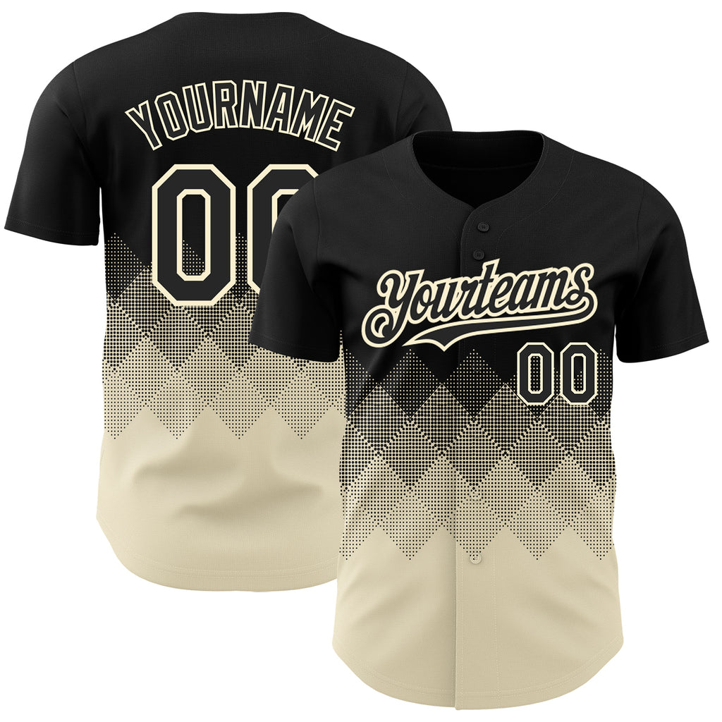 Custom Black Cream 3D Pattern Design Gradient Square Shapes Authentic Baseball Jersey