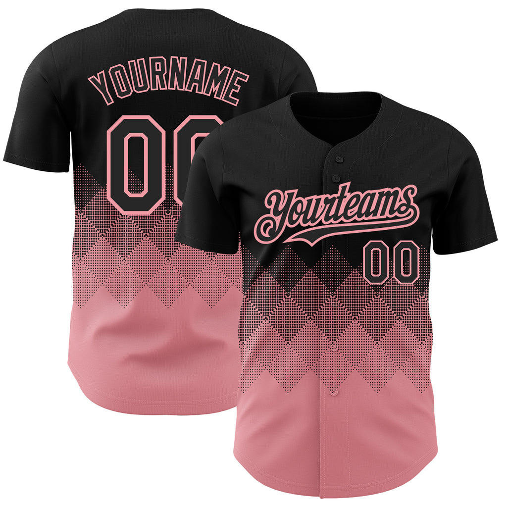 Custom Black Medium Pink 3D Pattern Design Gradient Square Shapes Authentic Baseball Jersey