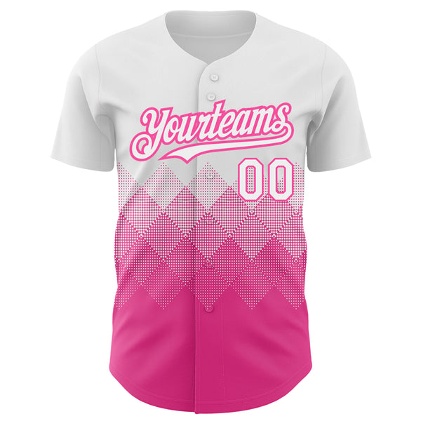 Custom White Pink 3D Pattern Design Gradient Square Shapes Authentic Baseball Jersey