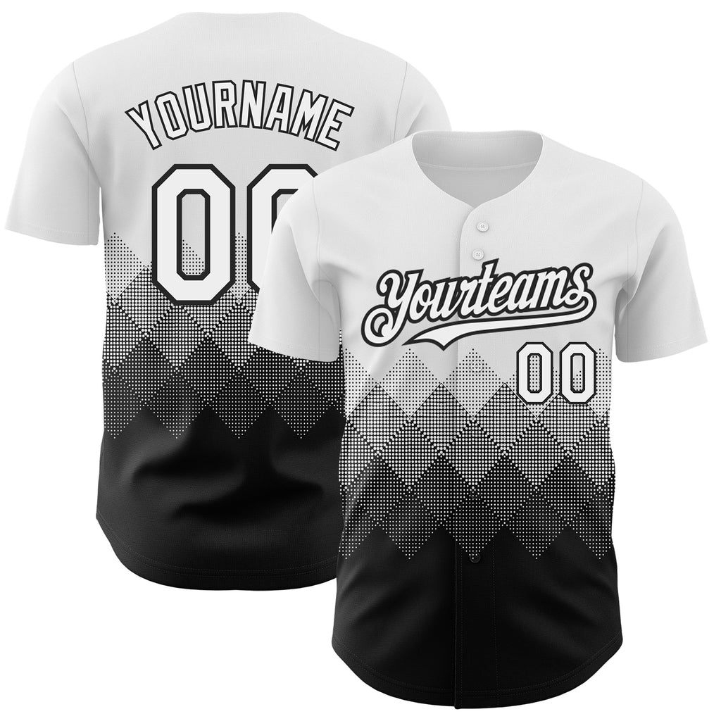 Custom White Black 3D Pattern Design Gradient Square Shapes Authentic Baseball Jersey