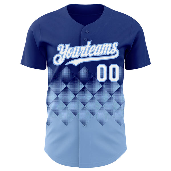 Custom Royal White-Light Blue 3D Pattern Design Gradient Square Shapes Authentic Baseball Jersey