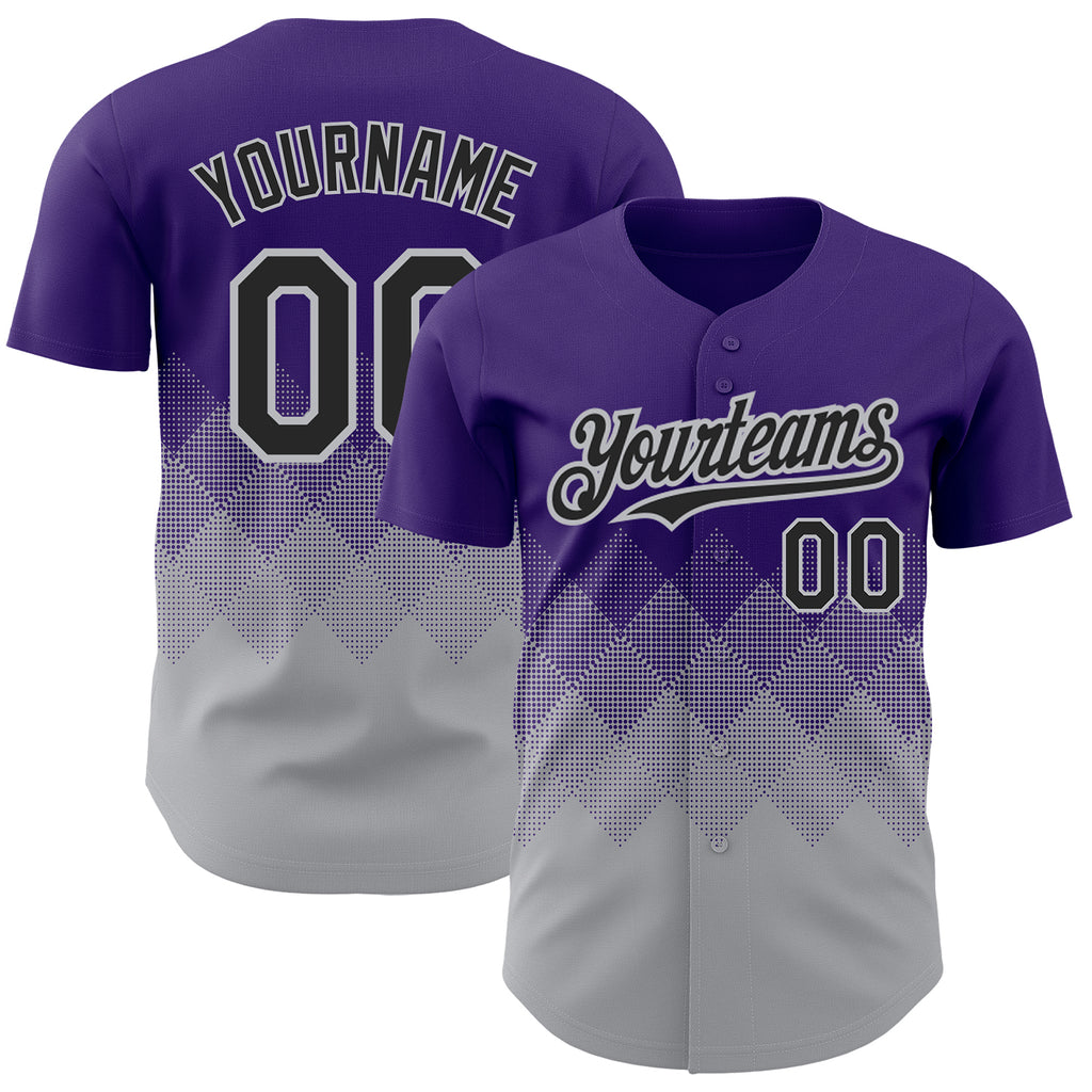 Custom Purple Black-Gray 3D Pattern Design Gradient Square Shapes Authentic Baseball Jersey