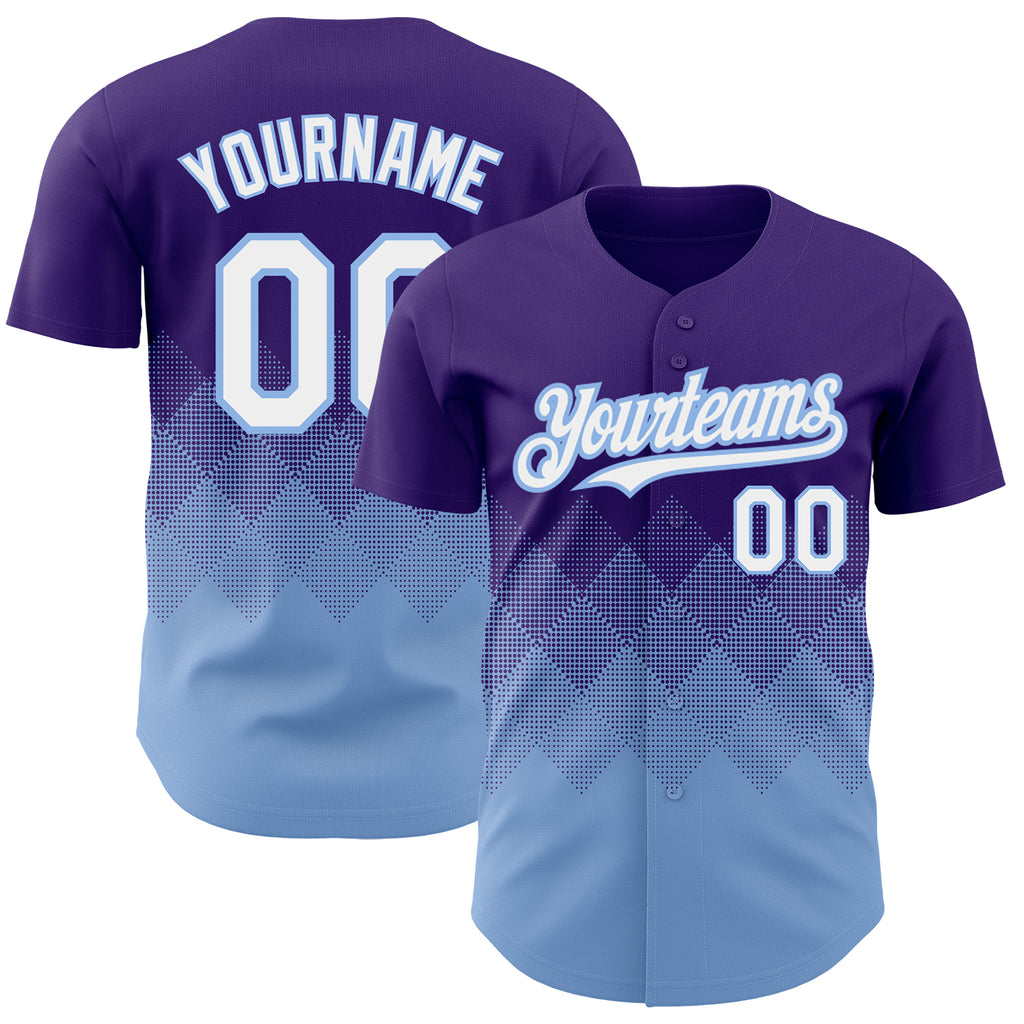 Custom Purple White-Light Blue 3D Pattern Design Gradient Square Shapes Authentic Baseball Jersey