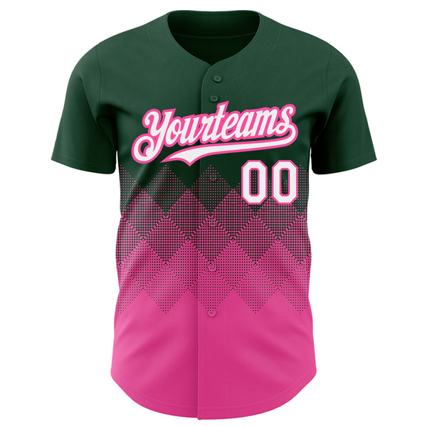 Custom Green White-Pink 3D Pattern Design Gradient Square Shapes Authentic Baseball Jersey