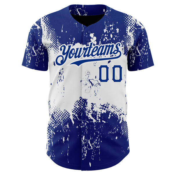 Custom Royal White 3D Pattern Design Abstract Splatter Grunge Art Authentic Baseball Jersey