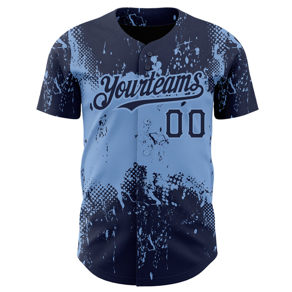 Custom Navy Light Blue 3D Pattern Design Abstract Splatter Grunge Art Authentic Baseball Jersey