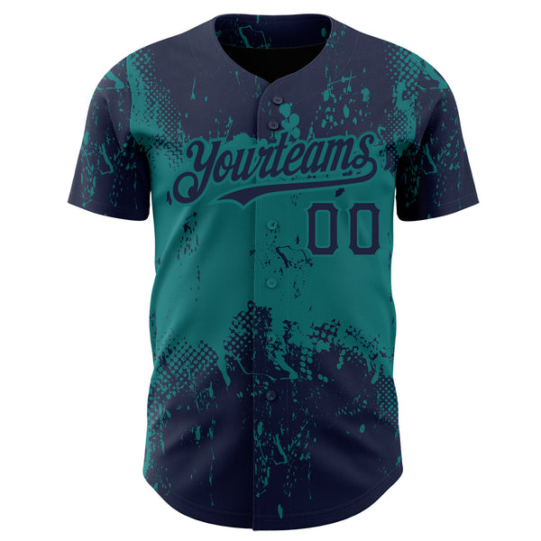 Custom Navy Teal 3D Pattern Design Abstract Splatter Grunge Art Authentic Baseball Jersey