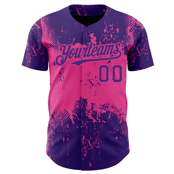 Custom Purple Pink 3D Pattern Design Abstract Splatter Grunge Art Authentic Baseball Jersey