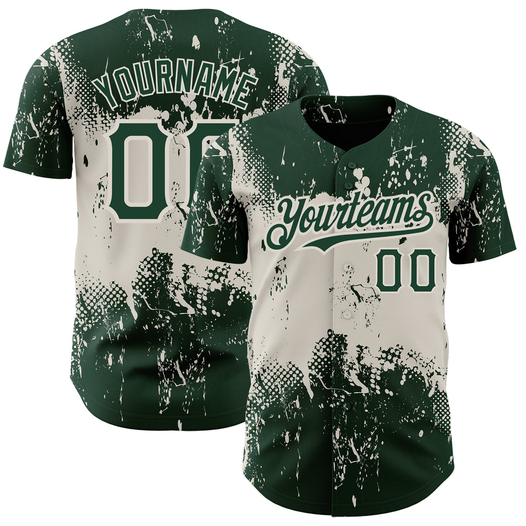 Custom Green Cream 3D Pattern Design Abstract Splatter Grunge Art Authentic Baseball Jersey