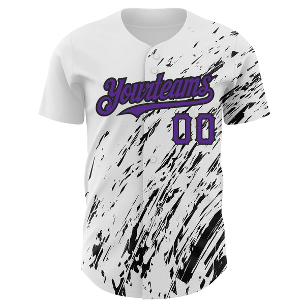 Custom White Purple-Black 3D Pattern Design Abstract Splash Authentic Baseball Jersey