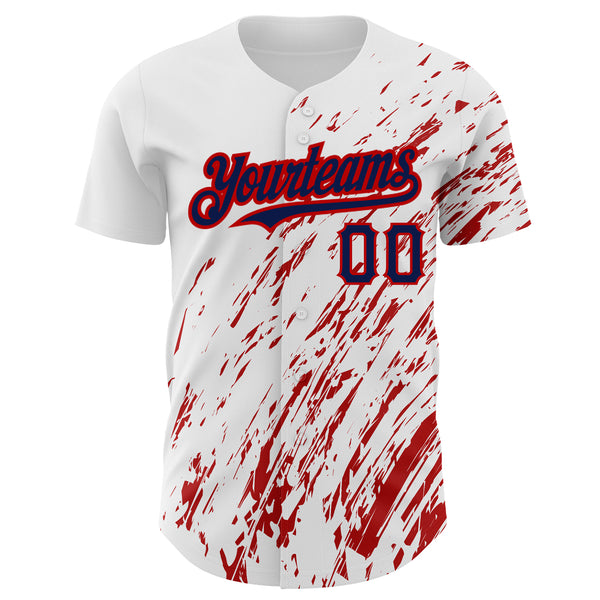 Custom White Navy-Red 3D Pattern Design Abstract Splash Authentic Baseball Jersey