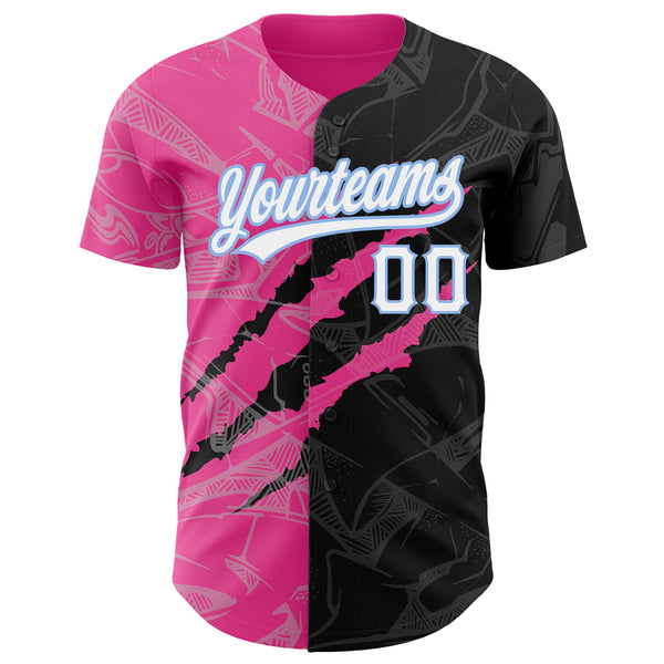 Custom Graffiti Pattern Black Pink-Light Blue 3D Scratch Authentic Baseball Jersey