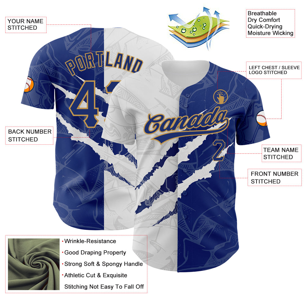 Custom Graffiti Pattern Royal-Old Gold 3D Scratch Authentic Baseball ...