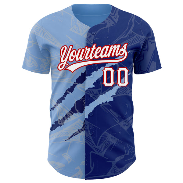 Custom Graffiti Pattern Royal Light Blue-Red 3D Scratch Authentic Baseball Jersey