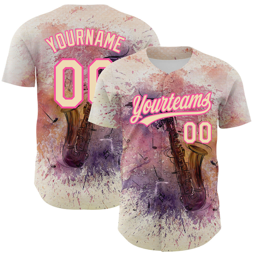 Custom City Cream Pink 3D Pattern Design International Jazz Day Authentic Baseball Jersey