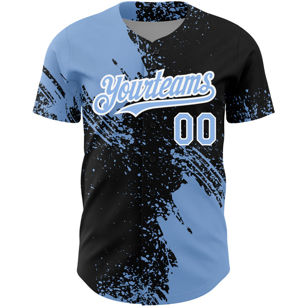 Custom Black Light Blue-White 3D Pattern Design Abstract Brush Stroke Authentic Baseball Jersey