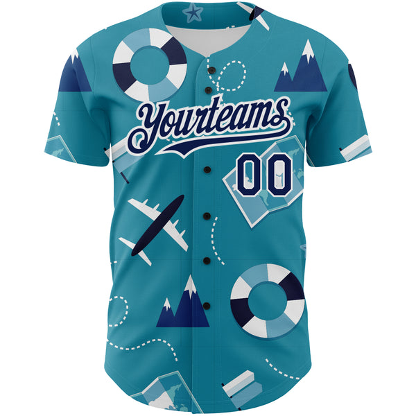 Custom Lakes Blue Navy-White 3D Pattern Design Holiday Travel Authentic Baseball Jersey