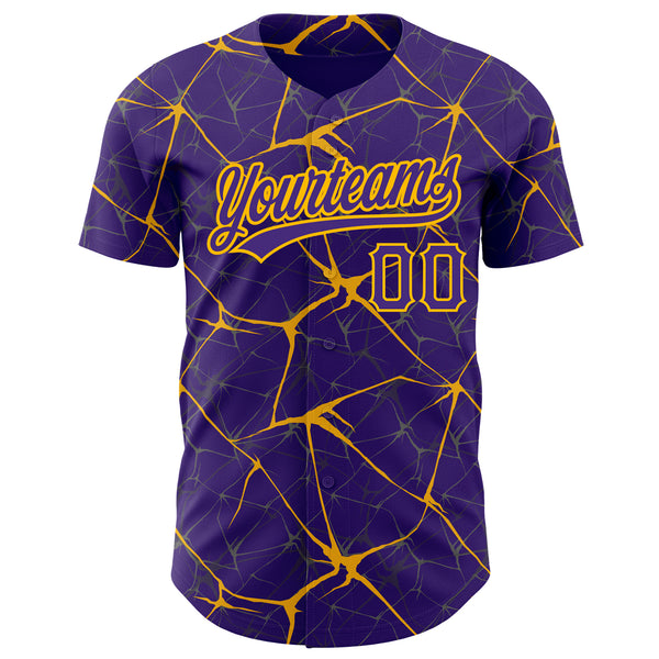 Custom Purple Gold 3D Pattern Design Abstract Network Authentic Baseball Jersey