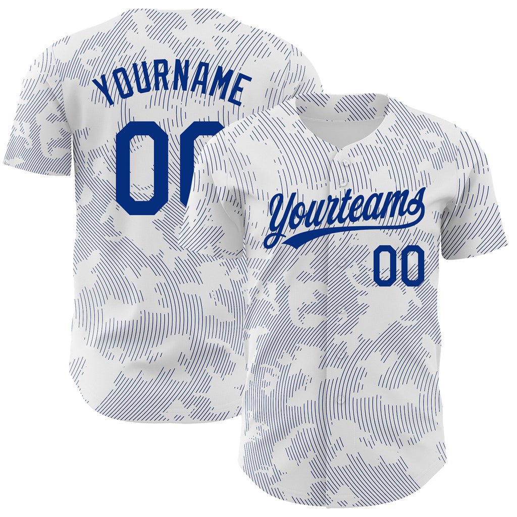 Custom White Royal 3D Pattern Design Curve Lines Authentic Baseball Jersey