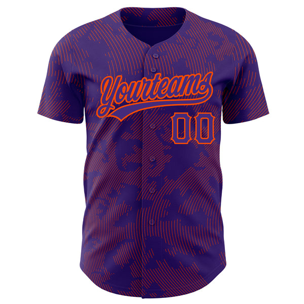 Custom Purple Orange 3D Pattern Design Curve Lines Authentic Baseball Jersey