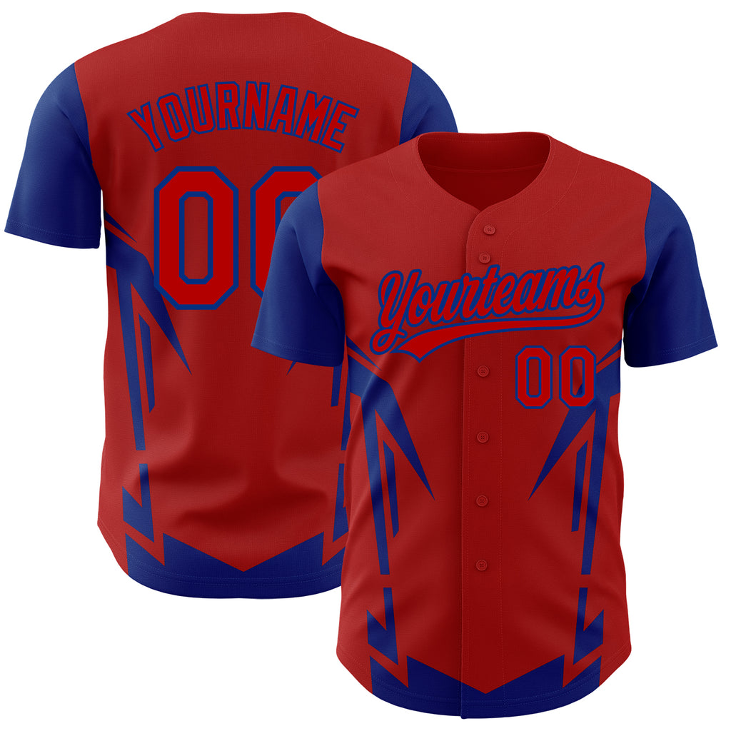 Custom Red Royal 3D Pattern Design Side Sharp Edges Authentic Baseball Jersey