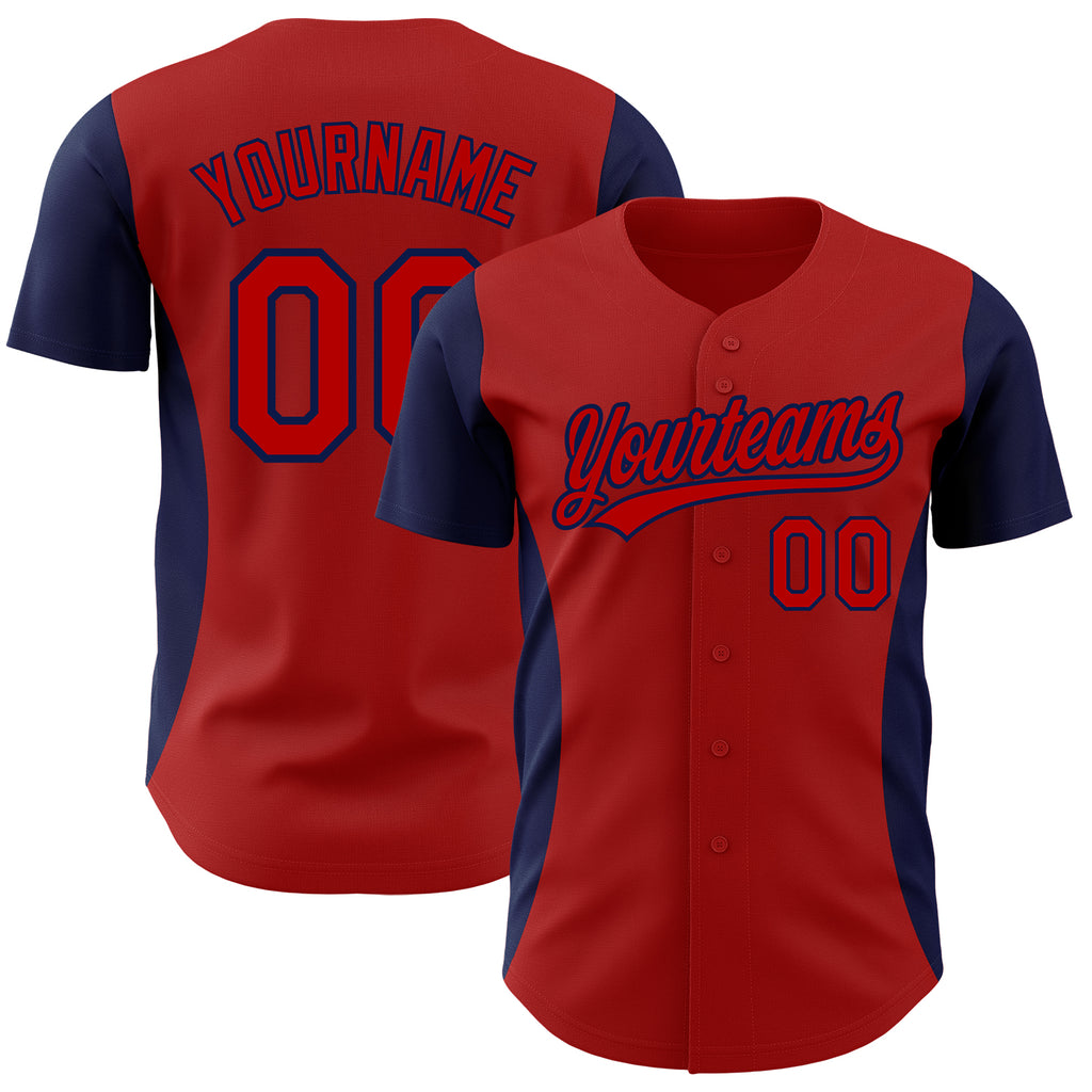 Custom Red Navy 3D Pattern Design Side Stripes Authentic Baseball Jersey