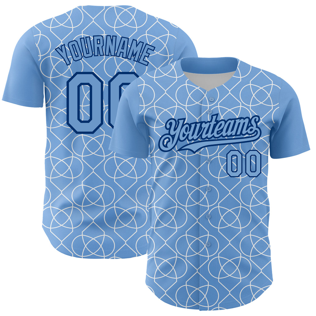 Custom Light Blue Black-White 3D Pattern Design Arabesque Shape Authentic Baseball Jersey