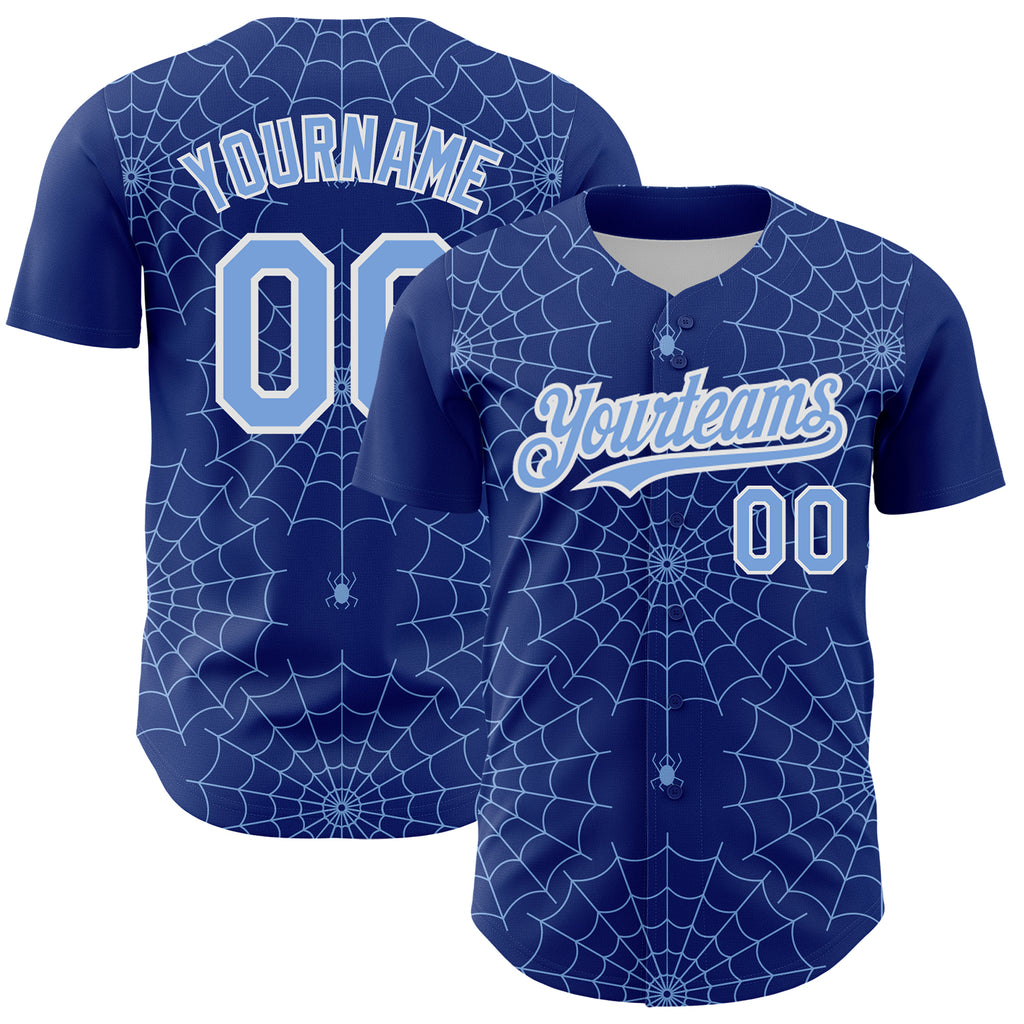 Custom Royal Light Blue-White 3D Pattern Design Spider Web Authentic Baseball Jersey