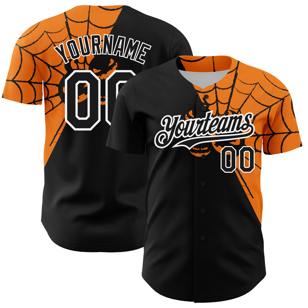 Custom Black Bay Orange-White 3D Pattern Design Spider Web Authentic Baseball Jersey