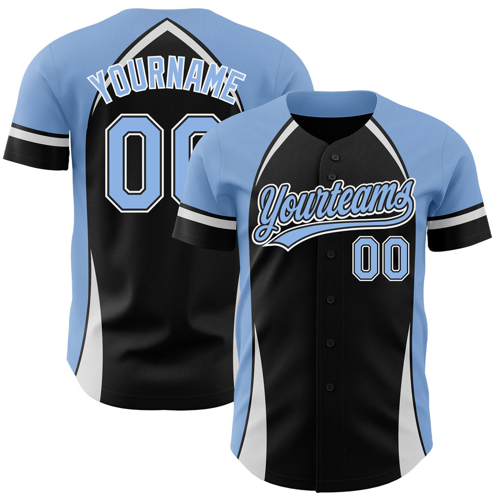 Custom Black Light Blue-White 3D Pattern Design Curve Solid Authentic Baseball Jersey