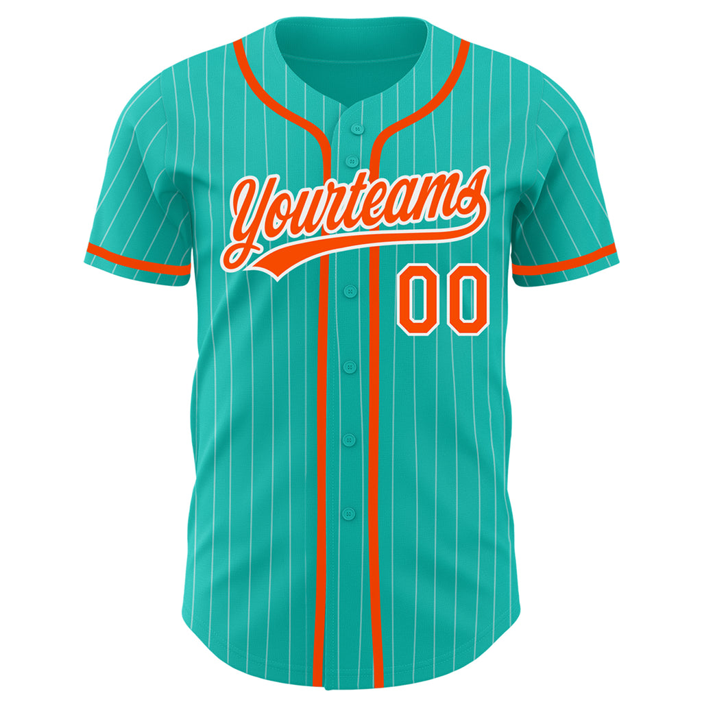 Custom Cream Navy Pinstripe Orange-Green Authentic Baseball Jersey Men's Size:2XL