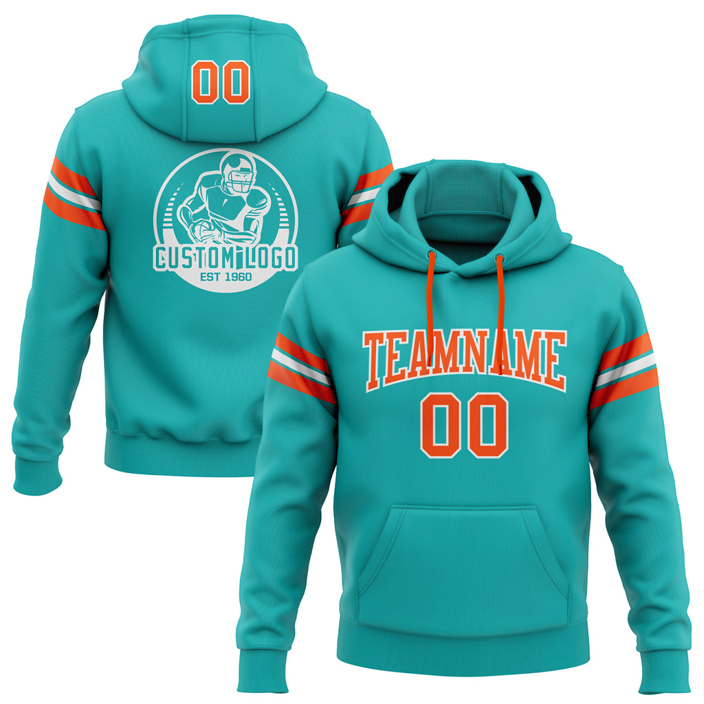 Custom Stitched Aqua Orange-White Football Pullover Sweatshirt Hoodie