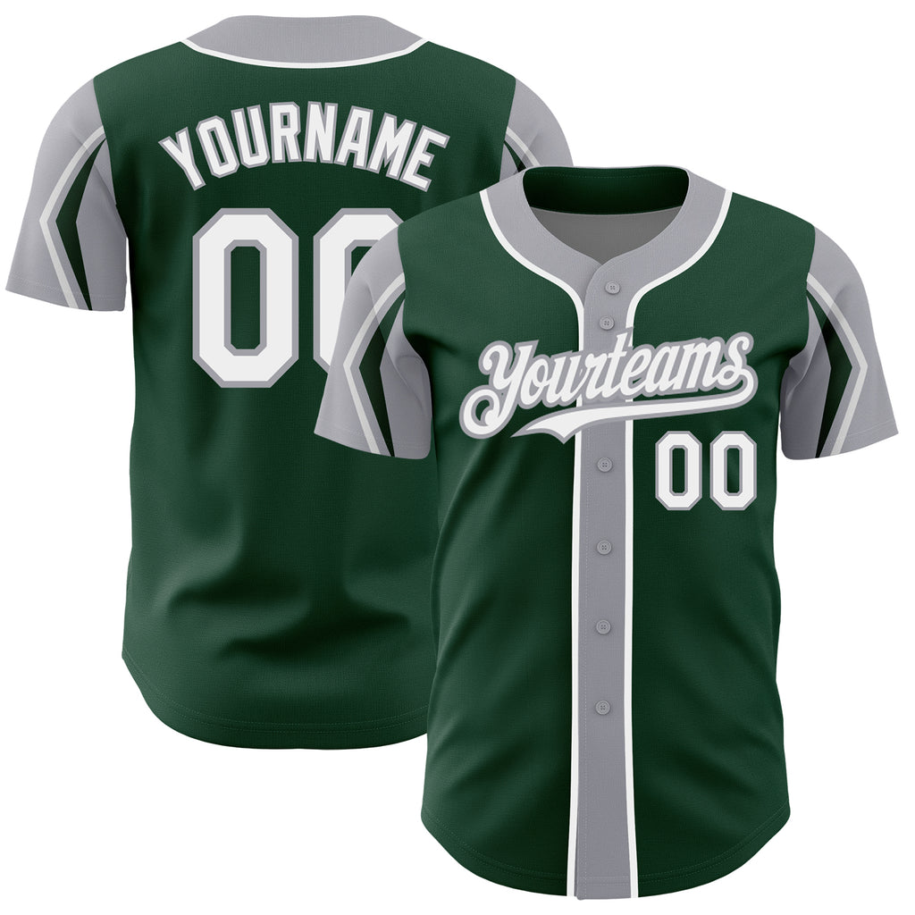 Custom Green White-Gray 3 Colors Arm Shapes Authentic Baseball Jersey