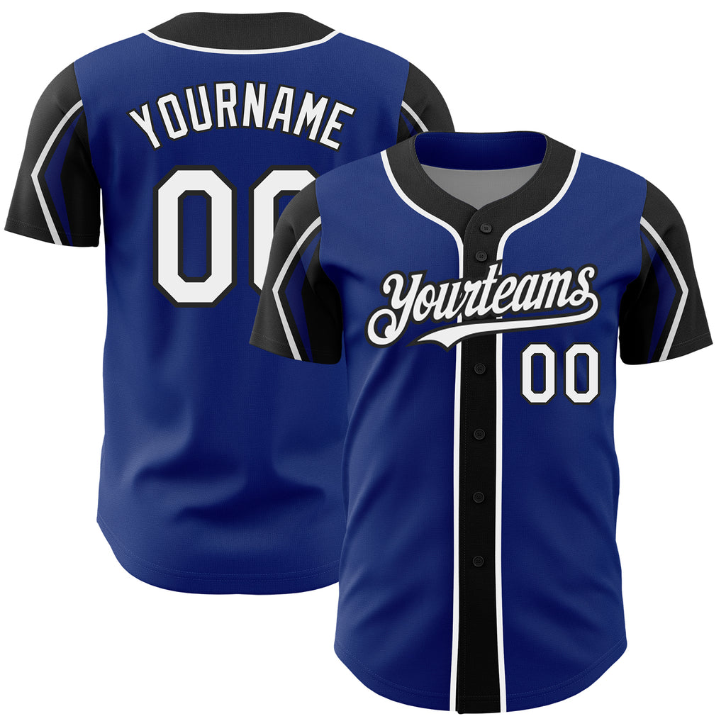 Custom Royal White-Black 3 Colors Arm Shapes Authentic Baseball Jersey