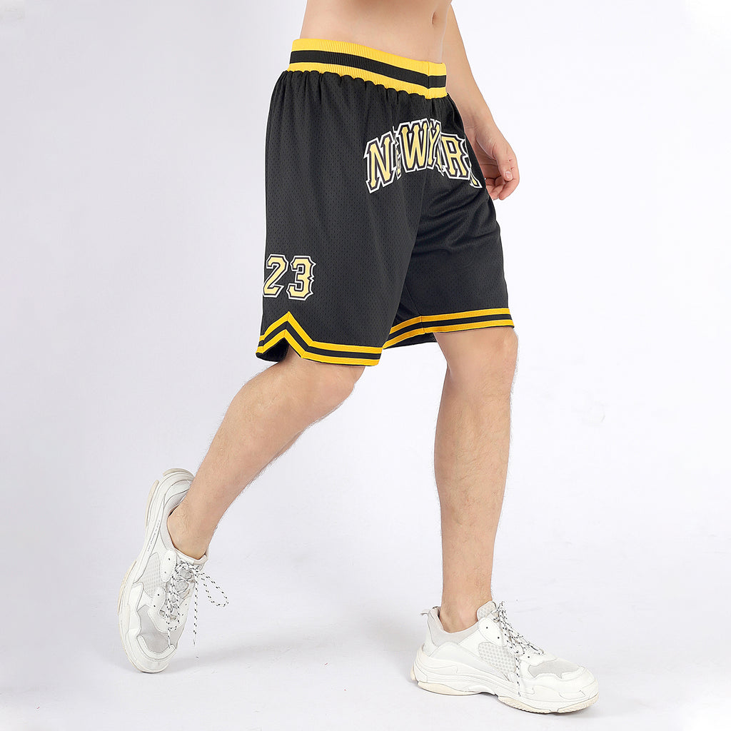 Custom Graffiti Pattern Black-Gold 3D Authentic Basketball Shorts