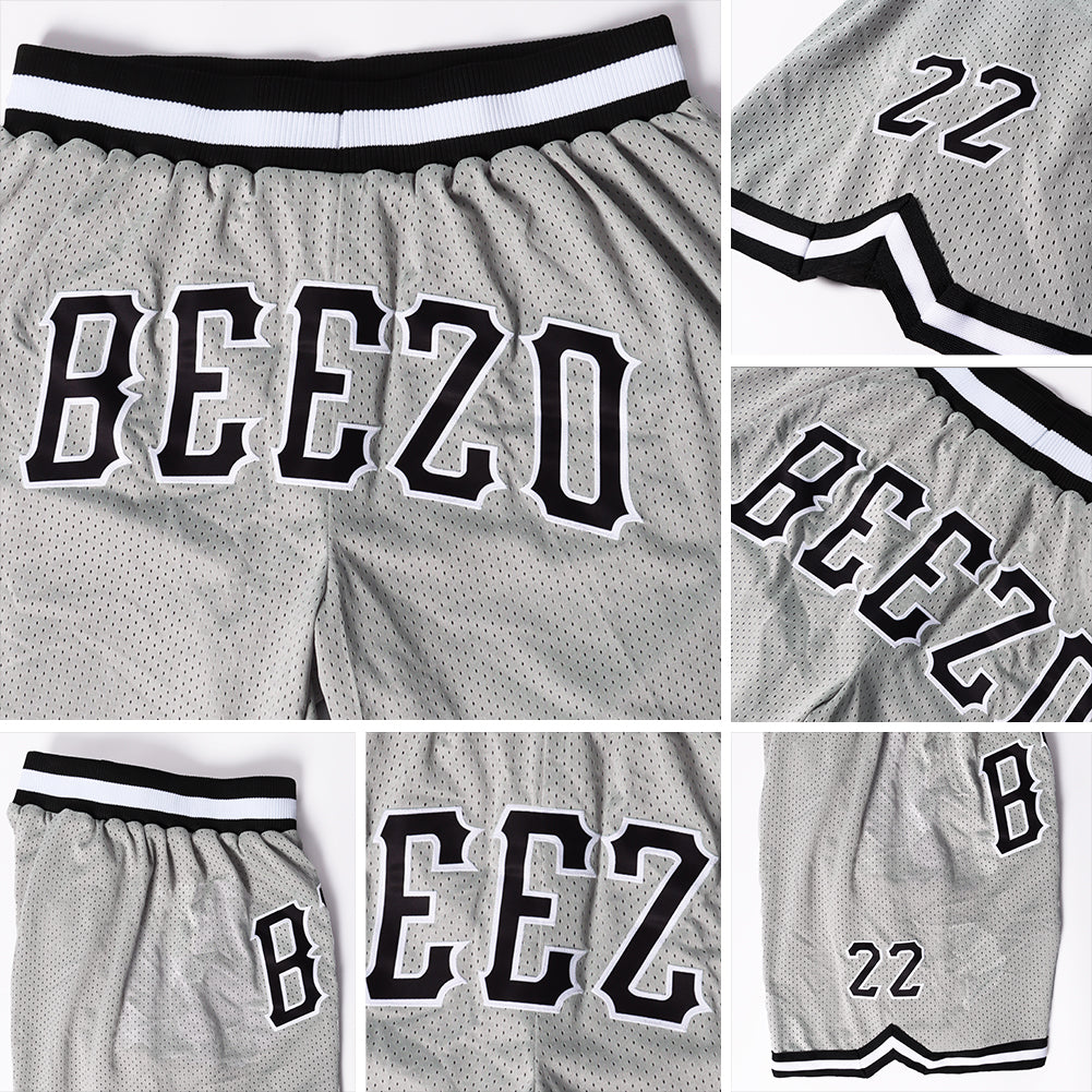 Custom Gray Black-White Authentic Throwback Basketball Shorts