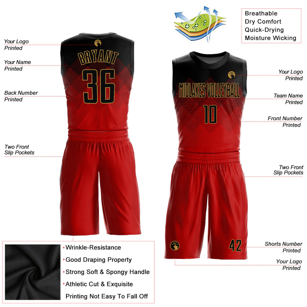 Custom Team Red Basketball Black Shorts Gold