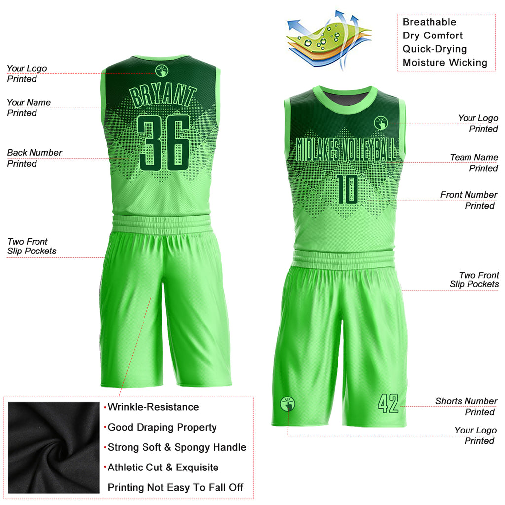 FIITG Custom Basketball Suit Jersey Green White-Gold Round Neck Sublimation