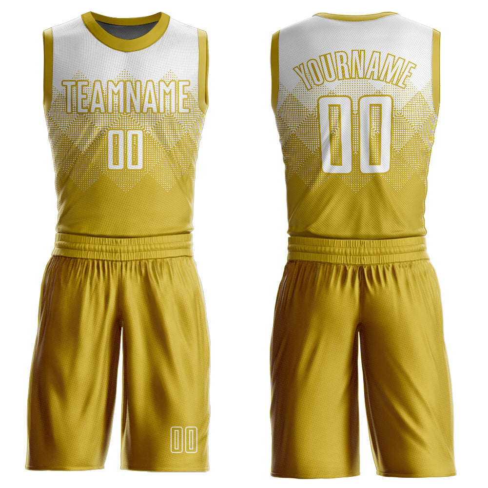 Custom Old Gold White Round Neck Sublimation Basketball Suit Jersey – Fiitg