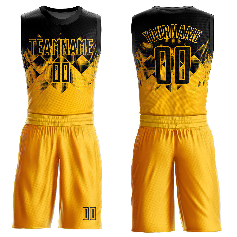 Custom Yellow Black Round Neck Sublimation Basketball Suit Jersey – Fiitg