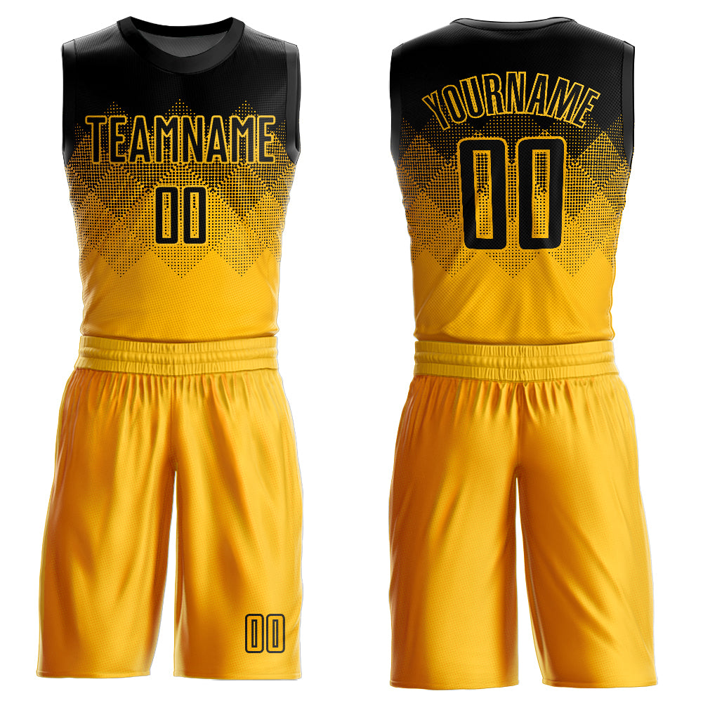 Custom Yellow Black Round Neck Sublimation Basketball Suit Jersey