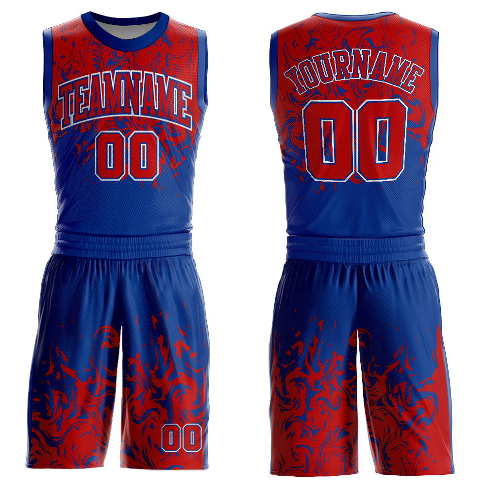 Custom Royal Red-White Round Neck Sublimation Basketball Suit Jersey