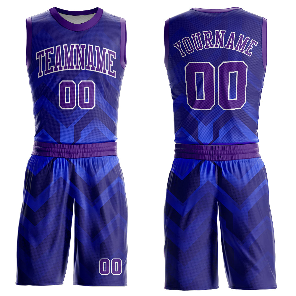 Custom Royal Purple-White Round Neck Sublimation Basketball Suit Jersey