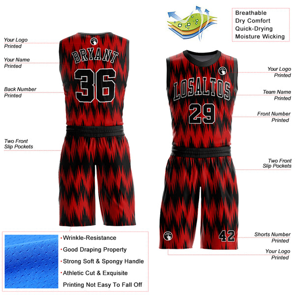 Custom Black Red-White Round Neck Sublimation Basketball Suit Jersey