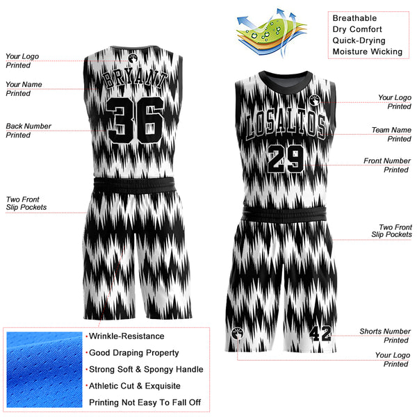 Custom Black White Round Neck Sublimation Basketball Suit Jersey