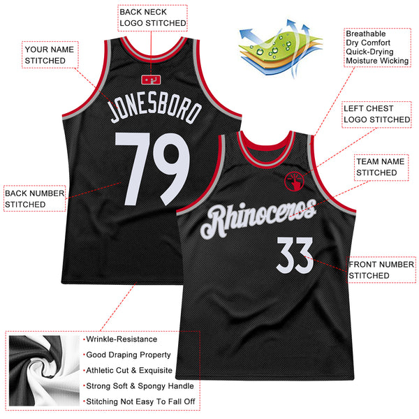 Custom Black White-Red Authentic Throwback Basketball Jersey