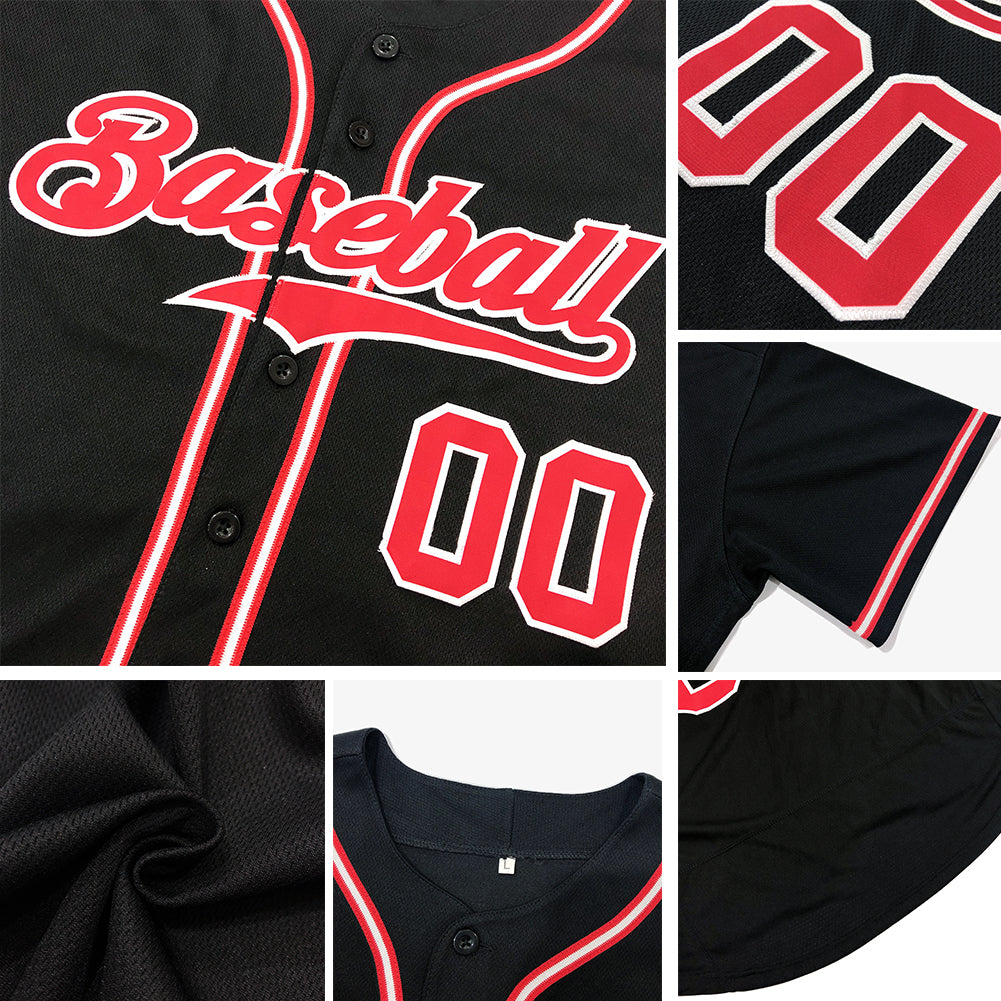 Custom Light Blue Black-Red Authentic Baseball Jersey Discount