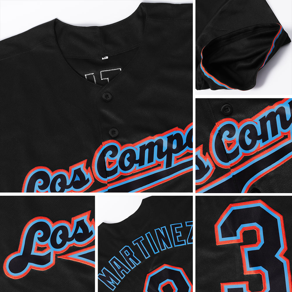 Custom Baseball Jersey Black Red-Light Blue Authentic Men's Size:XL