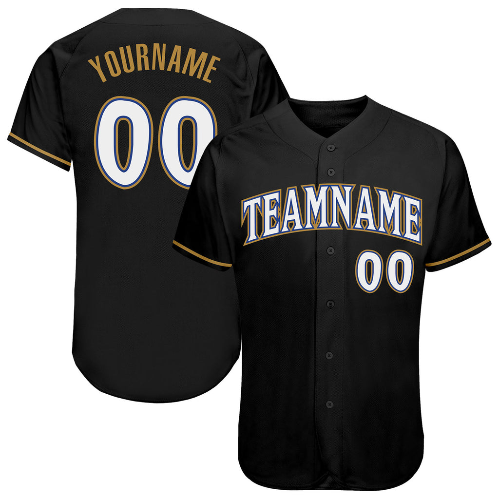 Custom Black White Old Gold-Royal Authentic Baseball Jersey